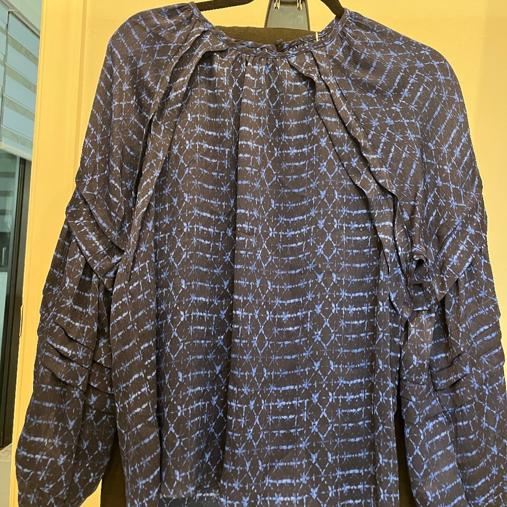 MISA Los Angeles Victoire Shibori Dyed Puff-Sleeve TopSz XS & Small - Picture 2 of 9